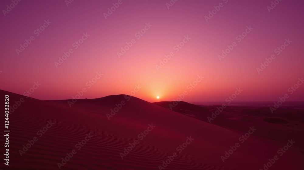 Obraz premium Serene Desert Sunset with Vibrant Purple Sky and Dune Silhouettes