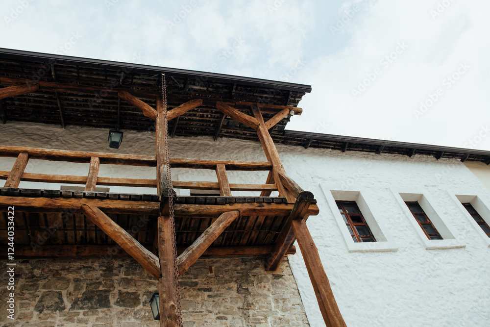 Obraz premium Ancient architecture, Khotyn Fortress Ukraine, historical castles and buildings, building with wooden beams