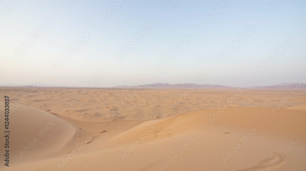 Serene Desert Landscape with Sand Dunes and Clear Blue Sky Serene Desert Landscape with Sand Dunes and Clear Blue Sky
