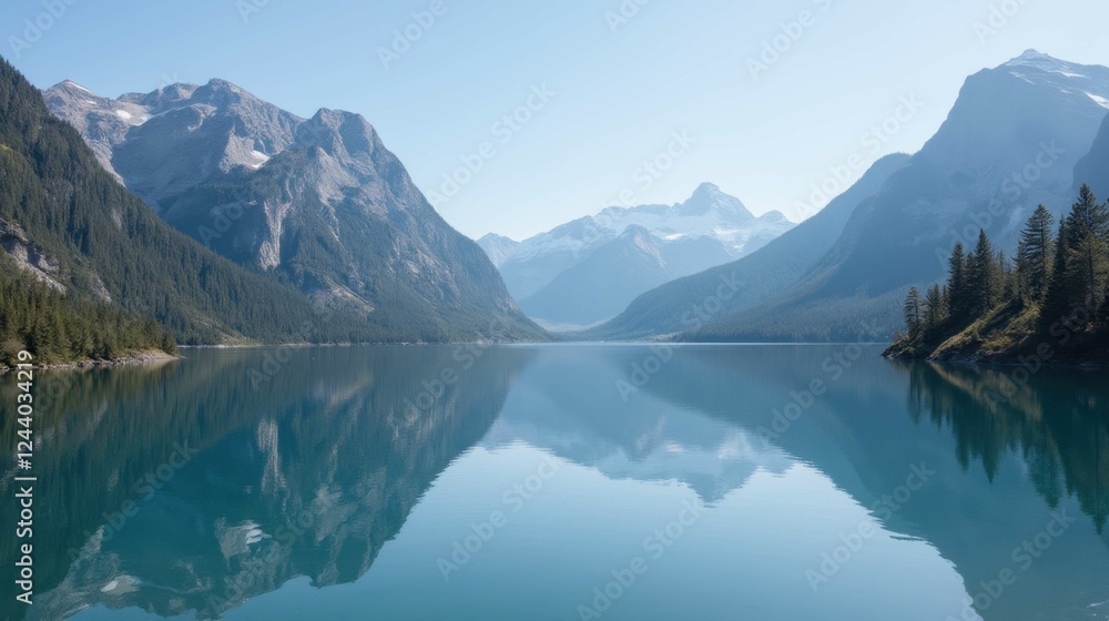 Serene Mountain Lake with Clear Reflection and Lush Greenery Serene Mountain Lake with Clear Reflection and Lush Greenery