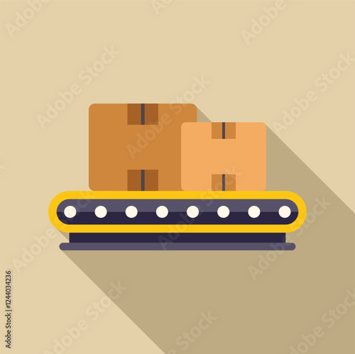 Cardboard boxes moving on automated conveyor belt in distribution warehouse, representing efficient logistics and shipping