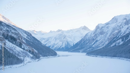 Wallpaper Mural Serene Winter Landscape with Snow-Capped Mountains and Frozen Lake Torontodigital.ca