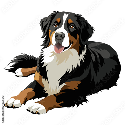 bernese mountain dog isolated on white, Color vector illustration. Pet animal  
