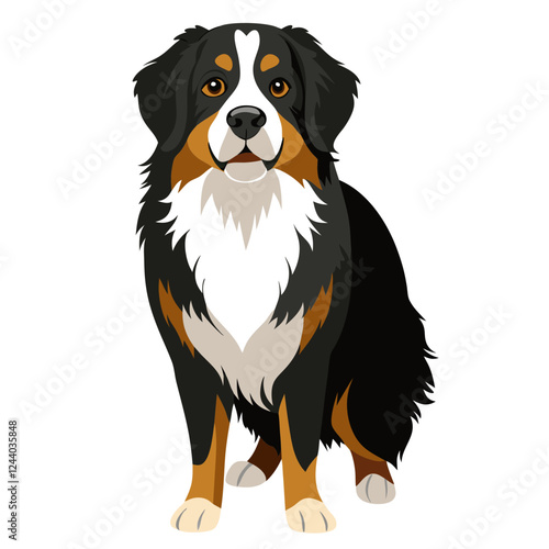 bernese mountain dog isolated on white, Color vector illustration. Pet animal  
