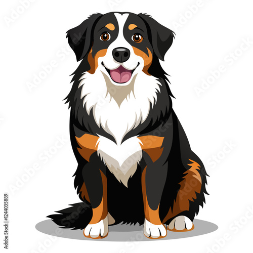 bernese mountain dog isolated on white, Color vector illustration. Pet animal  