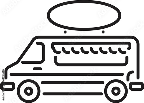 Food truck is serving street food, featuring a blank oval sign, offering customizable space for promotions and branding