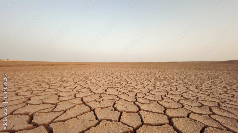 Fototapeta premium Expansive Dry Landscape with Cracked Earth Under Clear Sky