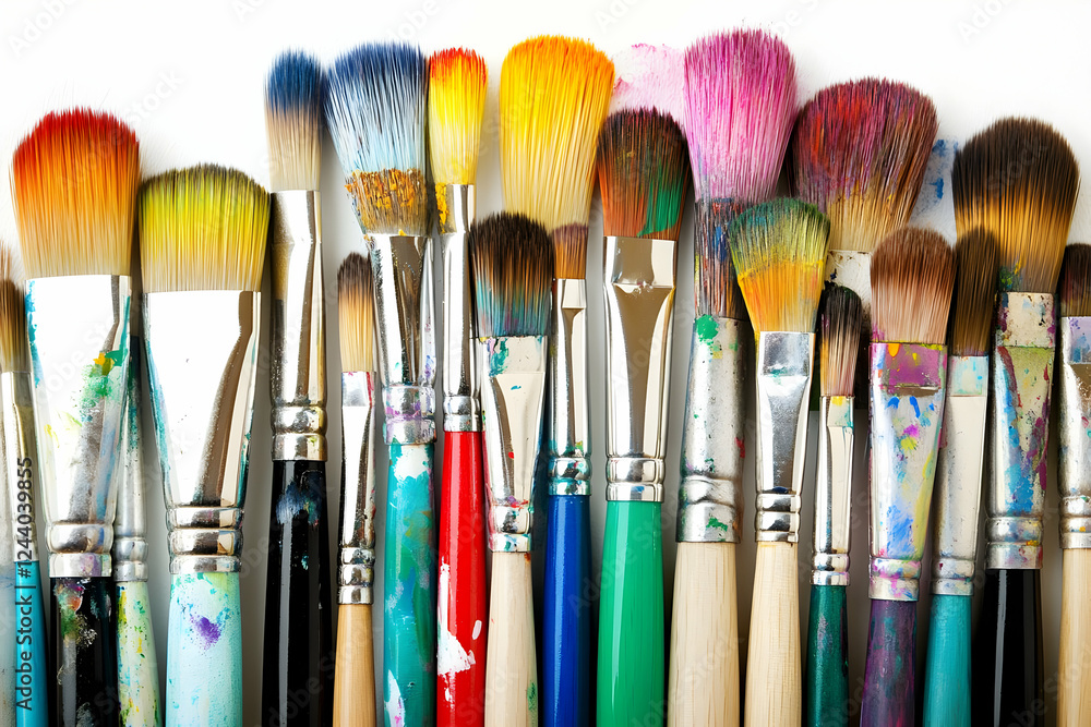 Fototapeta premium Colorful paintbrushes studio shot, art supplies background
