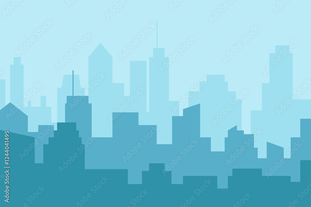 Naklejka premium City skyline vector illustration. Landscape cityscape in flat style. City silhouette. Cityscape backgrounds. Daytime city skyline.