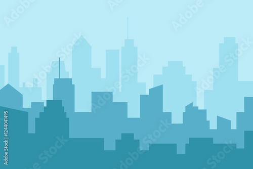 City skyline vector illustration. Landscape cityscape in flat style. City silhouette. Cityscape backgrounds. Daytime city skyline.