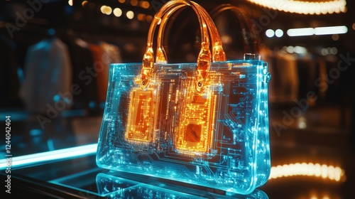 A futuristic handbag with glowing circuitry, blending fashion and technology.