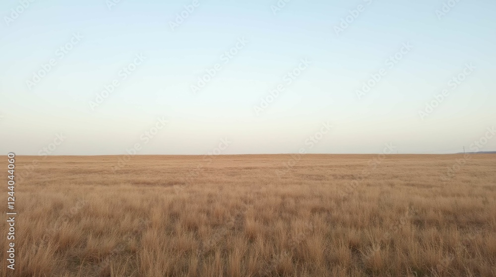Vast Open Landscape of Golden Grass Under Clear Blue Sky Vast Open Landscape of Golden Grass Under Clear Blue Sky