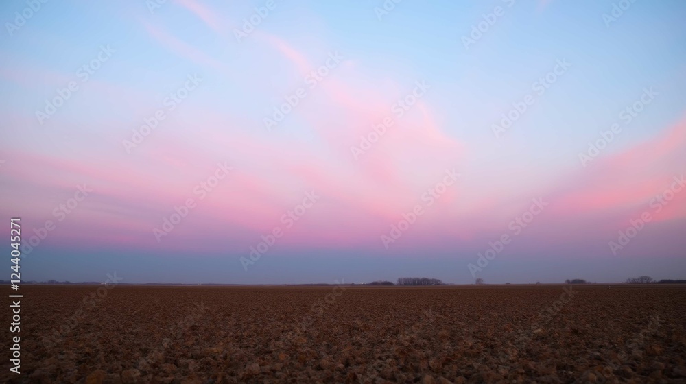 Serene Twilight Sky Over Empty Agricultural Field at Dusk Serene Twilight Sky Over Empty Agricultural Field at Dusk
