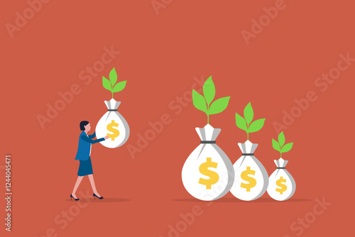 Business woman brought money plant, concept of wealth and financial success. Idea for investor, investment, business tycoon