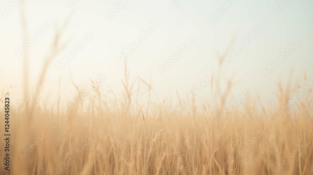 Obraz premium Golden Field of Grass Under Soft Blue Sky in Warm Sunlight