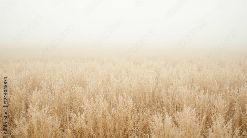 Serene Misty Field of Golden Grass at Dawn in Soft Light Serene Misty Field of Golden Grass at Dawn in Soft Light