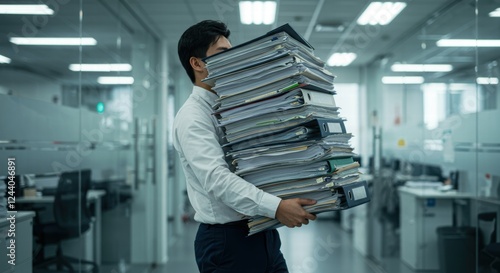 Photo of employees who appear to be carrying piles of work files, making it a tiring day