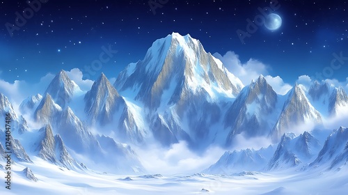 Majestic Snowy Mountains Under a Night Sky