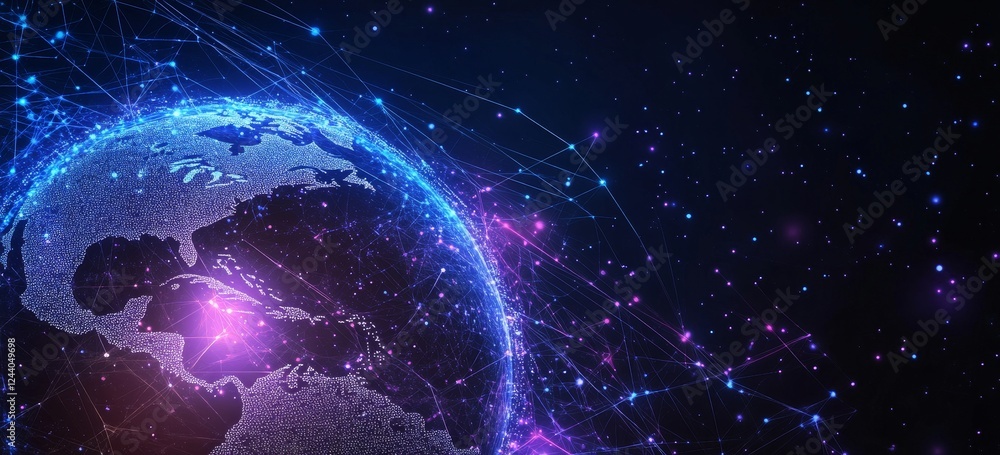 Global network connections, digital earth, space background, data visualization, website banner Global network connections, digital earth, space background, data visualization, website banner