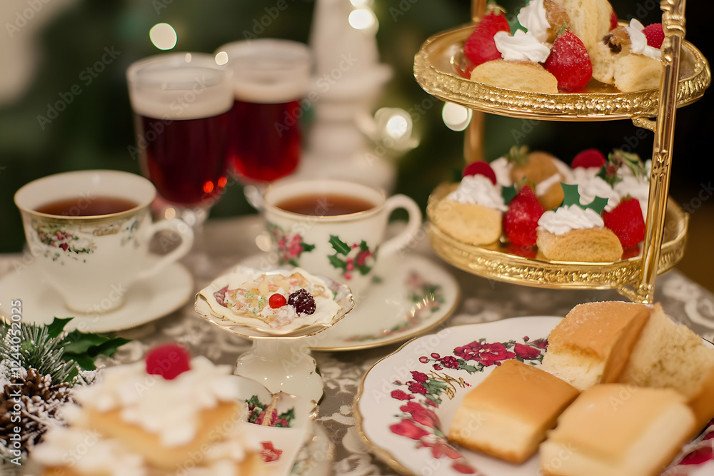 Festive Tea Party, Christmas Treats, Cozy Home, Background Lights Festive Tea Party, Christmas Treats, Cozy Home, Background Lights