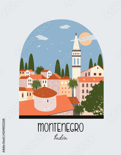 Montenegro travel background in arch