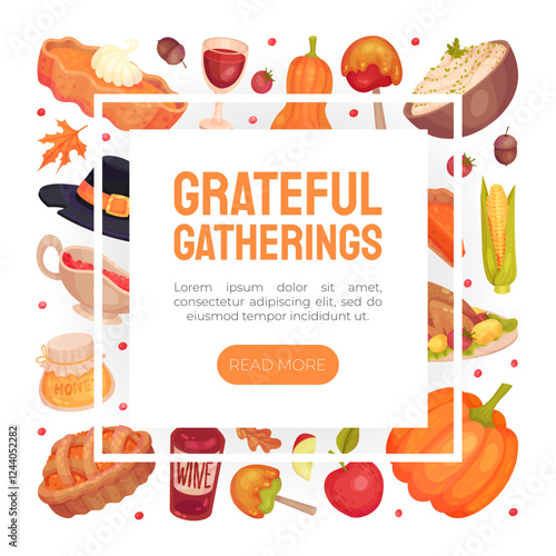 Thanksgiving Banner with Autumn Fest Object Vector Template