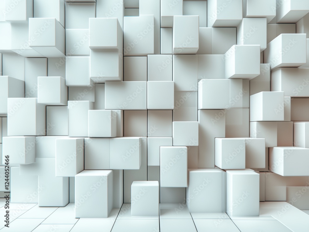 Abstract arrangement of white cubes creating a textured wall design.
