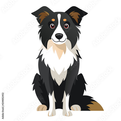 border collie dog isolated on white, Color vector illustration. Pet animal  