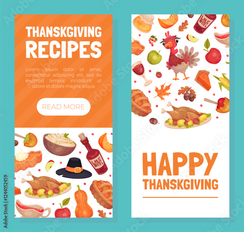 Thanksgiving Banner with Autumn Fest Object Vector Template