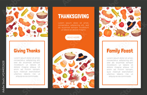 Thanksgiving Banner with Autumn Fest Object Vector Template