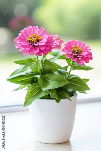 Wallpaper Mural A simple yet elegant white vase filled with pink flowers sits on a windowsill Torontodigital.ca
