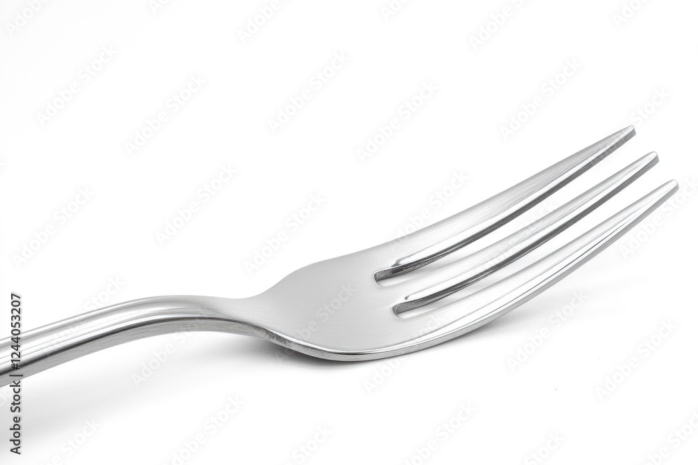 A fork placed on a clean white surface against a white background, great for use in still life photography or as a prop A fork placed on a clean white surface against a white background, great for use in still life photography or as a prop