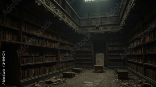 Wallpaper Mural Abandoned Library Interior with Dusty Shelves and Old Books Torontodigital.ca