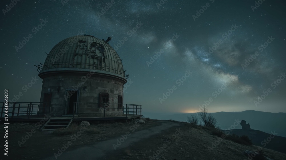 Fototapeta premium Historic Observatory Under Starry Night Sky with Milky Way View