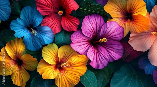 Bright and cheerful hibiscus flowers in full bloom