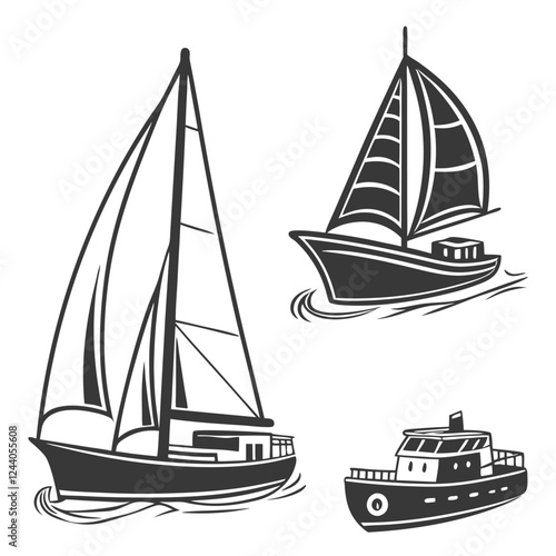 Ship and Boat Icons Set, Flat style vector illustration set, boat silhouette vector