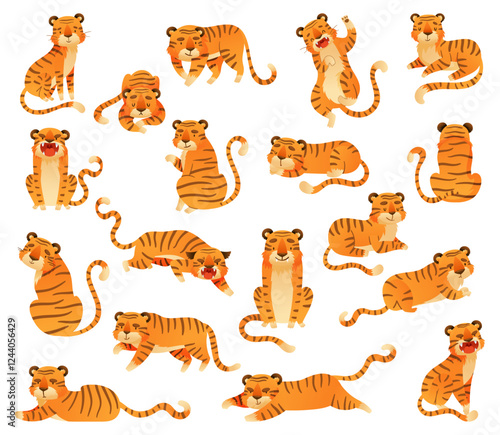 Striped Tiger Animal in Different Pose Vector Set