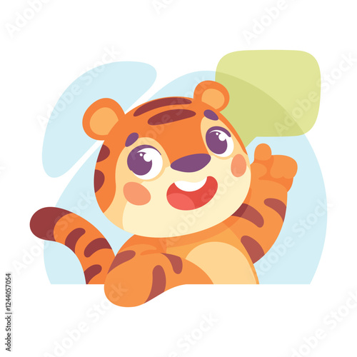 Striped Little Tiger Animal Speak and Tell Something Vector Illustration