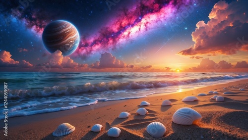Beautiful sea and planets
