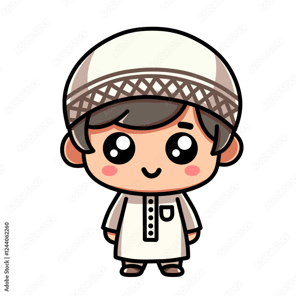 Cute Cartoon Boy Dressed in Traditional Islamic Clothing Clip Art Illustration Cute Cartoon Boy Dressed in Traditional Islamic Clothing Clip Art Illustration