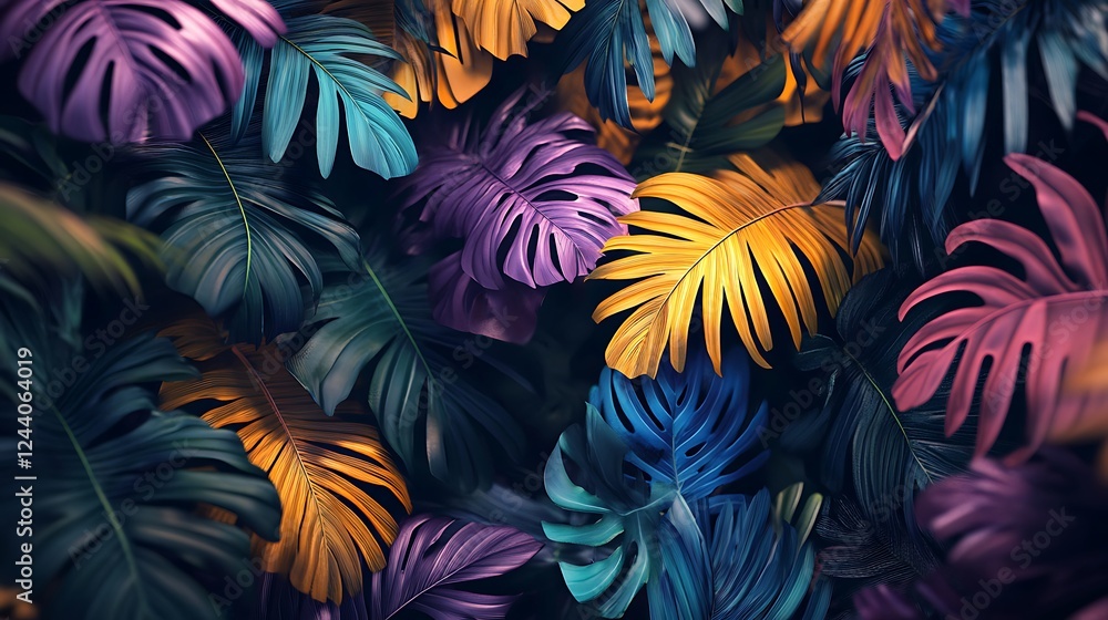 Fototapeta premium Bright jungle leaves overlapping in a stunning pattern