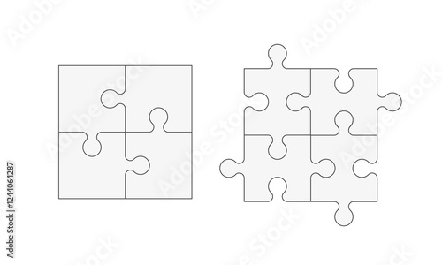 Puzzle Pieces pieces square 4x4. Game template set. Vector illustration