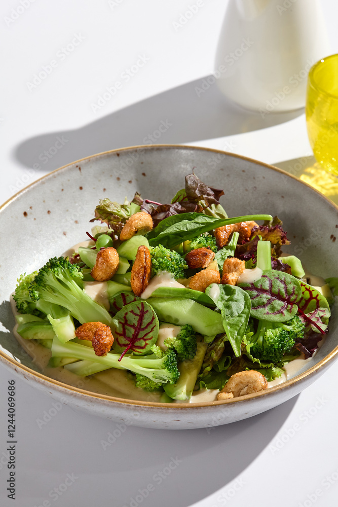 Fresh Green Salad with Cashews and Avocado in Bright, Natural Light Fresh Green Salad with Cashews and Avocado in Bright, Natural Light