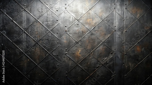 Dark Metal Texture with Crosshatch Pattern and Rivets photo