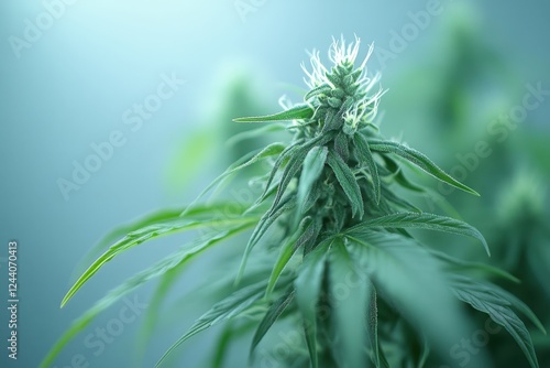 A close-up view of a vibrant cannabis plant showcasing its lush green leaves and delicate flowers, ideal for articles or marketing related to gardening, herbal medicine, or the cannabis industry, photo