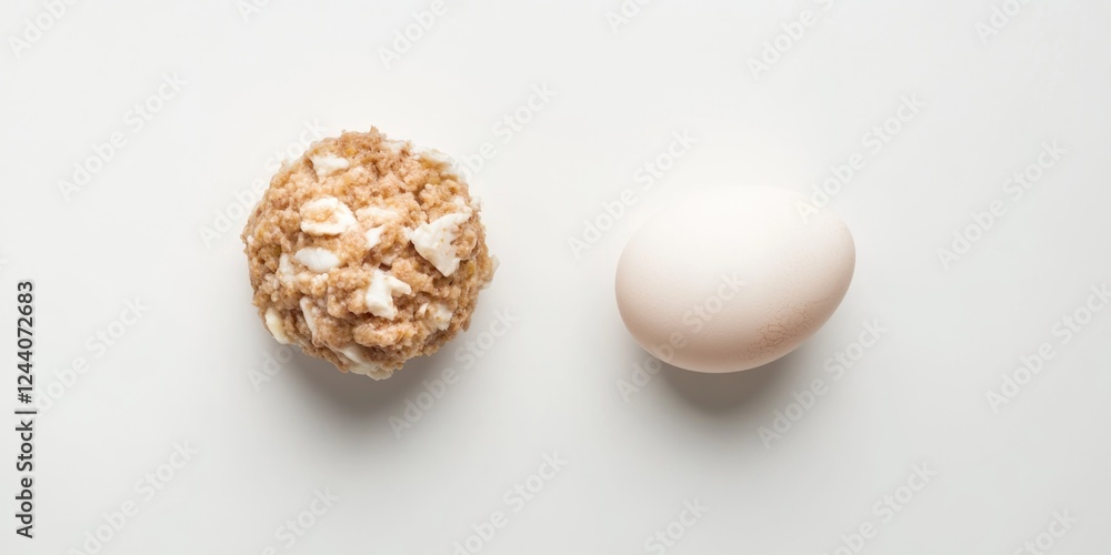 Freshly baked muffin served with an egg on a white surface, perfect for breakfast or brunch Freshly baked muffin served with an egg on a white surface, perfect for breakfast or brunch