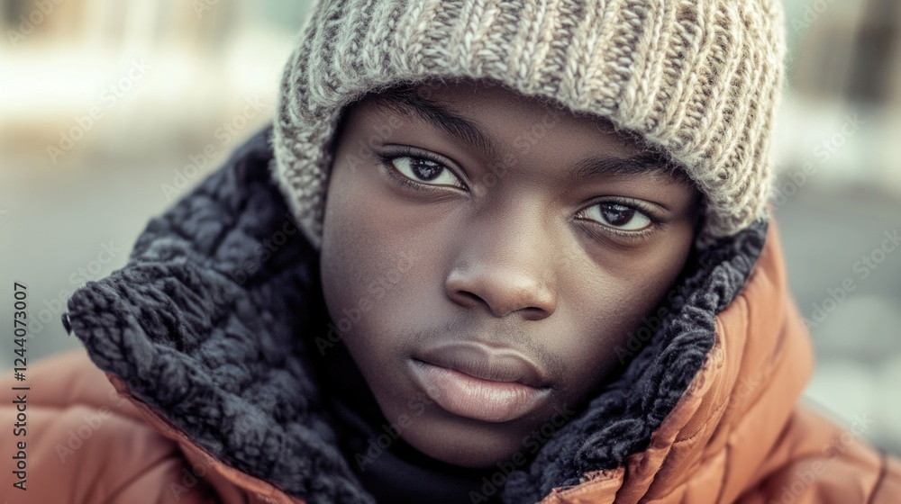 A close-up shot of a person wearing a jacket and hat, perfect for use as a placeholder or to represent a individual with a sense of mystery A close-up shot of a person wearing a jacket and hat, perfect for use as a placeholder or to represent a individual with a sense of mystery
