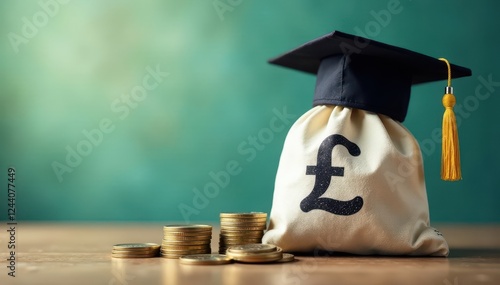 Wallpaper Mural Money bag, pound symbol, coins, graduation cap , mortarboard, university Torontodigital.ca