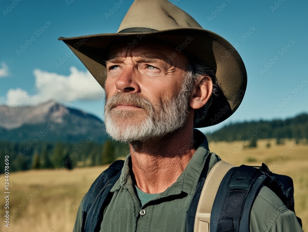 Portrait of a Man with Various Hats and Facial Hair