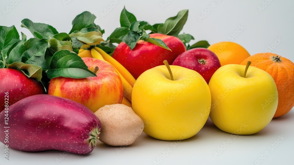 A variety of fruits and vegetables arranged on a table A variety of fruits and vegetables arranged on a table